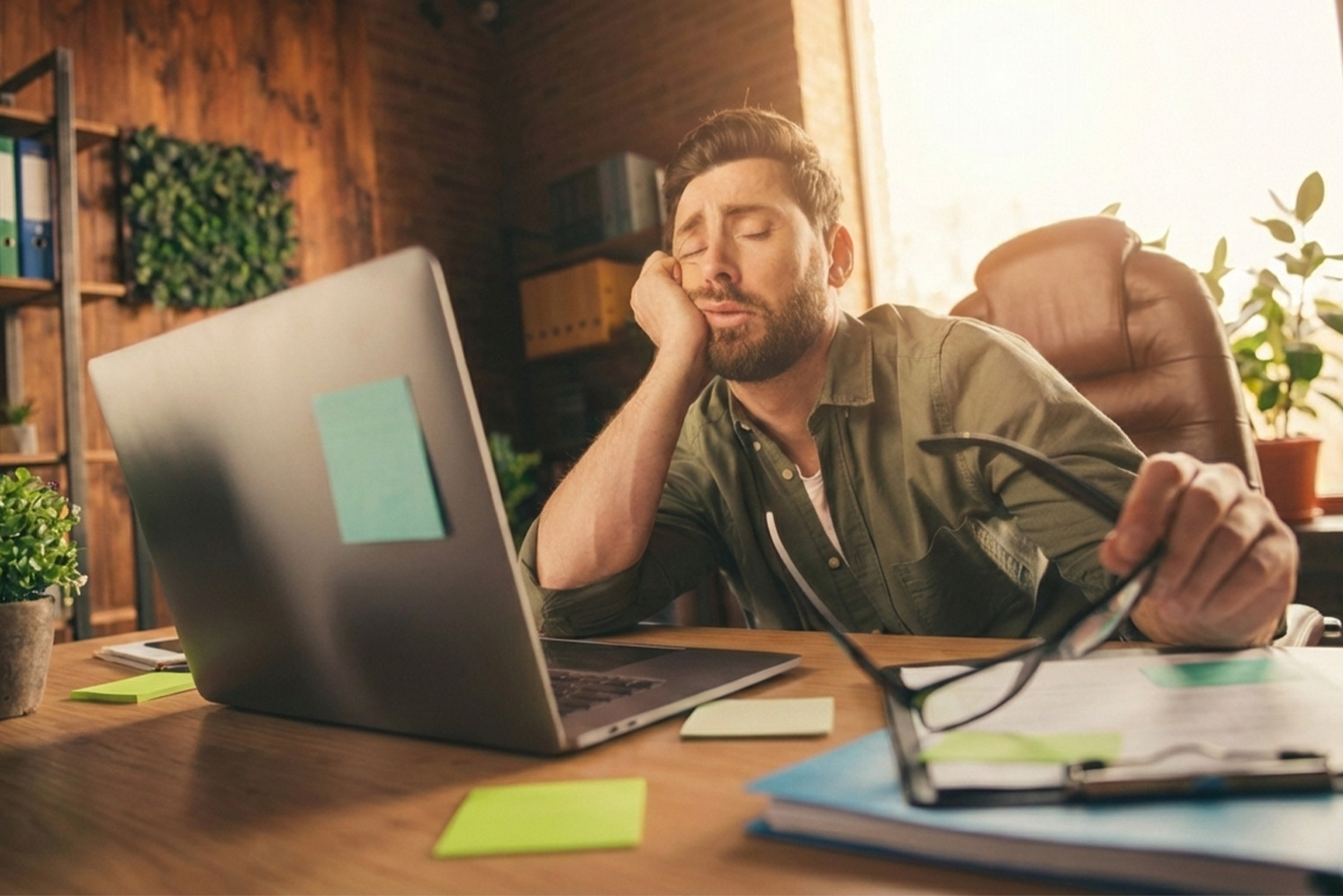 Persona con fatiga laboral evaluando la necesidad de un multivitamínico con ginseng