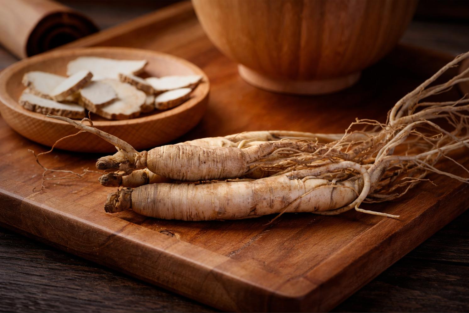 Raíz de ginseng natural utilizada como suplemento para energía y vitalidad