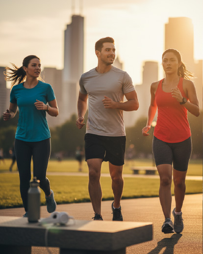 Personas realizando actividad física grupal al aire libre